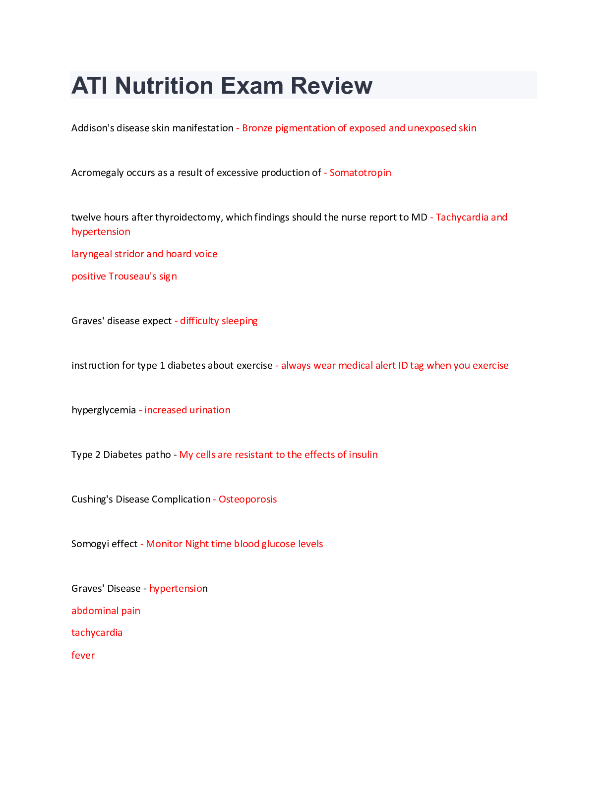 Preview image for ATI Nutrition Exam Review. with accurate answers